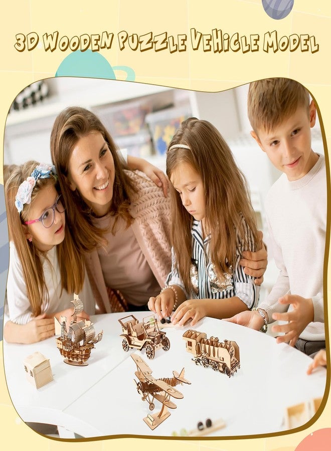 Yilloog 4 Pcs DIY 3D Wooden Puzzle Set Collectibles Wooden Model Kits for Adults Desk Display Educational Brain Teaser Puzzles Gift for Birthday(Vehicle) - Image 5